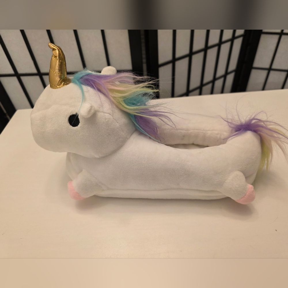 Like New ~ Sharplace Women's White Unicorn Plush Light Up Slippers ~ Sz 4.5-10 - Picture 5 of 11
